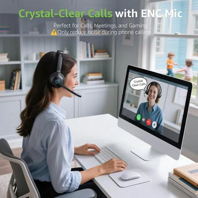 Alt view image 7 of 7 - acer Wireless Headset with Mic for Work - 2.4G Bluetooth 5.3 Dual Mode Headphones,36Hrs Battery,ENC Crystal-Clear Calls Mic,USB Dongle for PC,Bluetooth Headset for Phone/Tablet, Home/Call Center