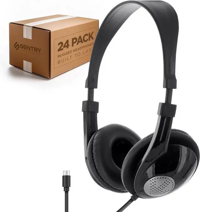 Main image of SENTRY Bulk Rugged School Headphones, Durable for Kids, Students, Teachers, Classrooms, 3.5mm or USB-C Jack Options, Optional Boom Mic for Online Learning (24 Count - USB C With Inline Mic, 24, Count)