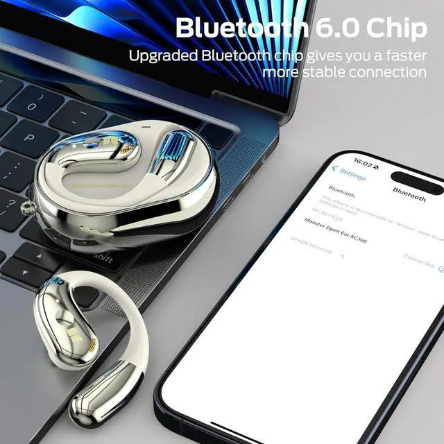 Alt view image 3 of 7 - Monster Open Ear AC360, Wireless Bluetooth Rotary Earphone, with Lanyard, Upgraded Bluetooth 6.0, Touch Control, 24h Long Battery Life, IPX5 Waterproof,Long-Lasting Wear Without Fatigue