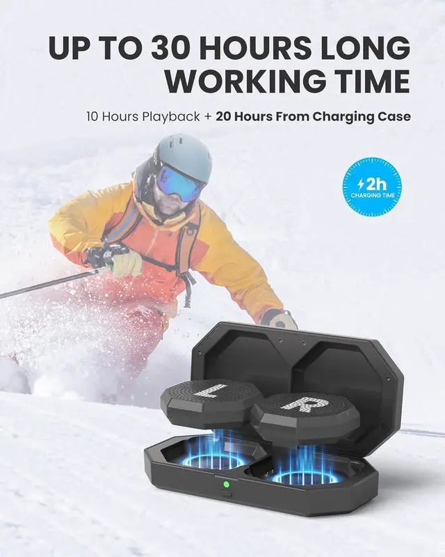 Alt view image 3 of 7 - OutdoorMaster Update Ski Helmet Headphones, True Wireless Bluetooth with Charging Case, Drop-in Headphones HD Speaker Chip Compatible with All Audio Ready Snowboard Helmets-Pure Black