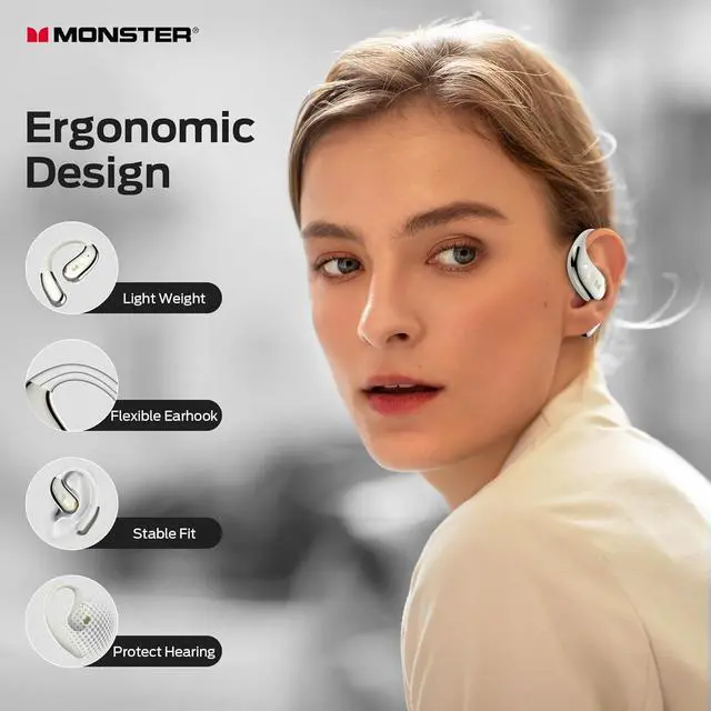 Alt view image 7 of 7 - Monster Open Ear AC360, Wireless Bluetooth Rotary Earphone, with Lanyard, Upgraded Bluetooth 6.0, Touch Control, 24h Long Battery Life, IPX5 Waterproof,Long-Lasting Wear Without Fatigue