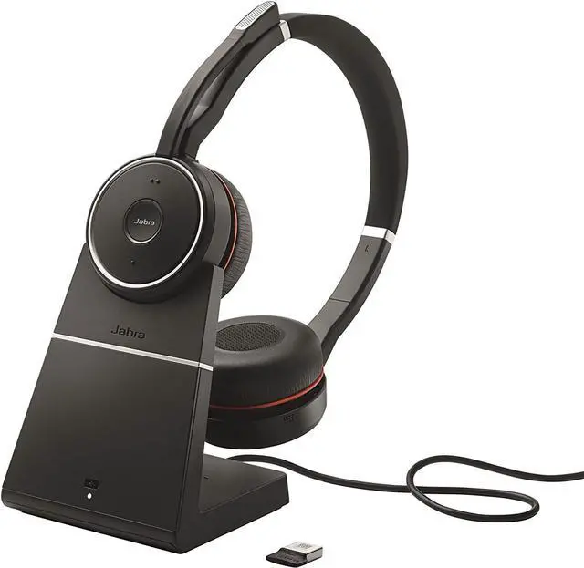 Main image of Jabra Evolve 75 Stereo Wireless Bluetooth Headset with Charging Stand - World-Class Speakers, Active Noise-Cancelling Microphone and All Day Battery, UC Optimized (New)