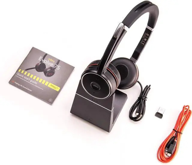 Alt view image 3 of 4 - Jabra Evolve 75 Stereo Wireless Bluetooth Headset with Charging Stand - World-Class Speakers, Active Noise-Cancelling Microphone and All Day Battery, UC Optimized (New)