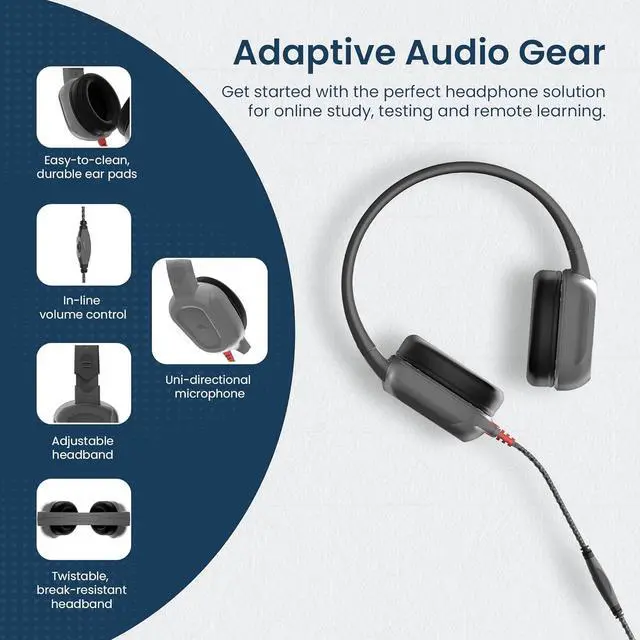 Alt view image 5 of 6 - Brenthaven Wired Headphones with Mic 10-Pack | 3.5 mm Jack On-Ear Rugged 2 Adjustable Headphones with Long Tangle Free Cord - Lightweight Durable & Drop Tested School Supplies for Kids - Gray