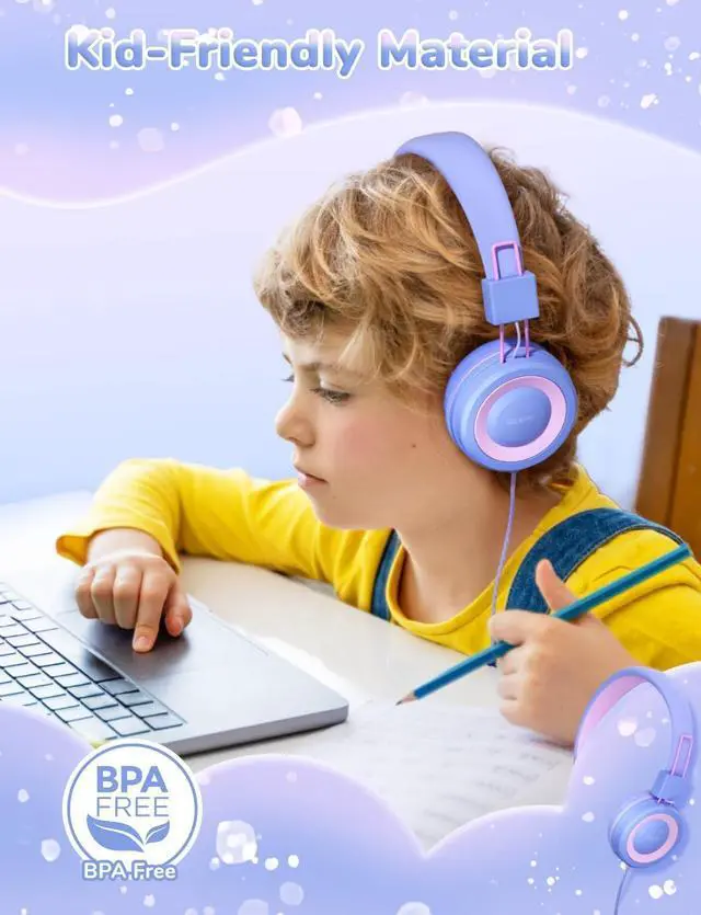 Alt view image 6 of 7 - iClever HS14 & HS27 Kids Headphones for School Bundles, Tangle Free, 3.5mm Jack, HD Stereo, Folable Kids Headphones with Cord for Classroom/Student/Tablets/Laptop