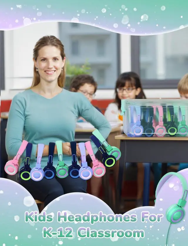 Alt view image 3 of 7 - iClever HS14 & HS27 Kids Headphones for School Bundles, Tangle Free, 3.5mm Jack, HD Stereo, Folable Kids Headphones with Cord for Classroom/Student/Tablets/Laptop