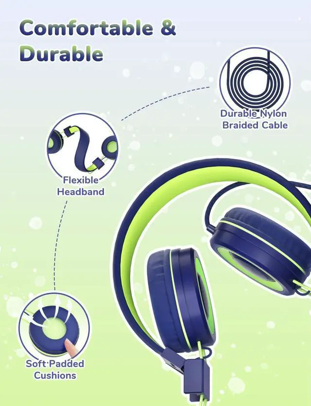 Alt view image 5 of 7 - iClever HS14 & HS27 Kids Headphones for School Bundles, Tangle Free, 3.5mm Jack, HD Stereo, Folable Kids Headphones with Cord for Classroom/Student/Tablets/Laptop