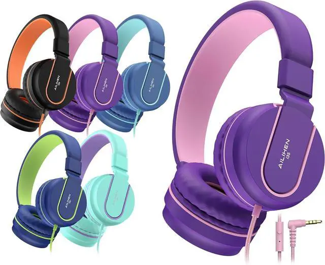 Main image of AILIHEN Kids Headphones, I35 On-Ear Headphones for School, Safe Volume 93dB, HD Mic Stereo Headphone for Kid Girls Children, Foldable Wired 3.5mm for Chromebook, Laptop, Computer, Tablet -6 Pack