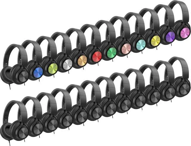 Main image of AILIHEN Headphones Wired 24-Pack Bulk for School Students Kids K-12 ClassroomAdjustable, Foldable, Over-Ear Headsets with Microphone HD Stereo Sound 3.5mm Jack for Chromebook, Laptop