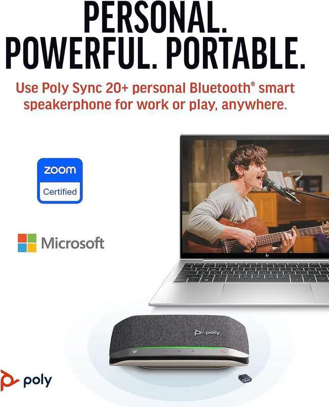 Alt view image 2 of 7 - Poly Sync 20+ Personal Portable Bluetooth Speakerphone (Plantronics) - Noise/Echo Reduction - USB-C Bluetooth Adapter - Works w/Teams, Zoom, PC, Mac, Mobile  Amazon Exclusive