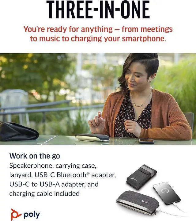 Alt view image 4 of 7 - Poly Sync 20+ Personal Portable Bluetooth Speakerphone (Plantronics) - Noise/Echo Reduction - USB-C Bluetooth Adapter - Works w/Teams, Zoom, PC, Mac, Mobile  Amazon Exclusive