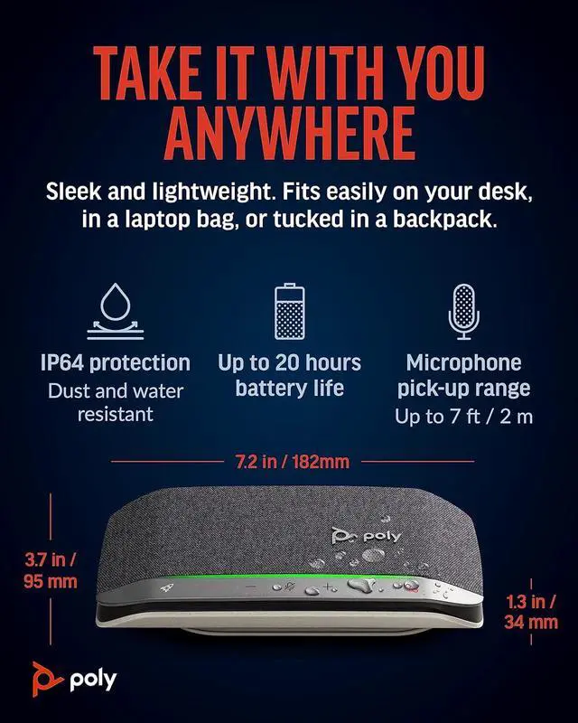 Alt view image 6 of 7 - Poly Sync 20+ Personal Portable Bluetooth Speakerphone (Plantronics) - Noise/Echo Reduction - USB-C Bluetooth Adapter - Works w/Teams, Zoom, PC, Mac, Mobile  Amazon Exclusive