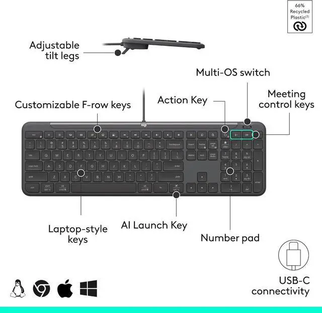 Alt view image 6 of 7 - Logitech Signature Slim Wired Combo MK625 for Business, Optical Wired Mouse, Full-Size Keyboard, USB-C Plug-and-Play, Windows/Mac/Chrome/PC/laptops - Graphite