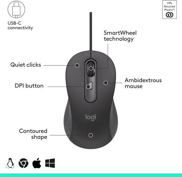 Alt view image 7 of 7 - Logitech Signature Slim Wired Combo MK625 for Business, Optical Wired Mouse, Full-Size Keyboard, USB-C Plug-and-Play, Windows/Mac/Chrome/PC/laptops - Graphite