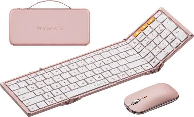 Main image of ProtoArc Foldable Keyboard and Mouse, XKM01 True Full-Size Folding Wireless Keyboard Mouse Combo for Business Travel, a Portable Office Suite On-The-Go, Compatible with Laptop iPad Tablet - Pink