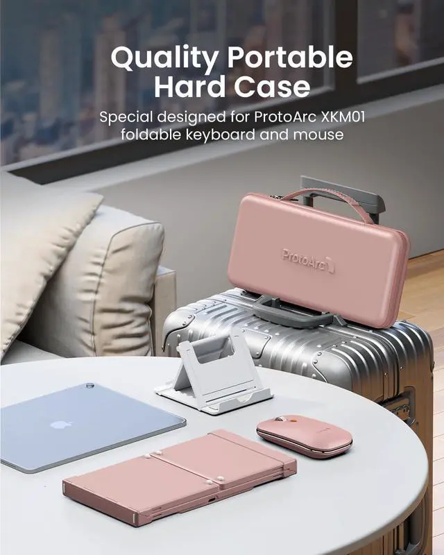 Alt view image 3 of 7 - ProtoArc Foldable Keyboard and Mouse, XKM01 True Full-Size Folding Wireless Keyboard Mouse Combo for Business Travel, a Portable Office Suite On-The-Go, Compatible with Laptop iPad Tablet - Pink