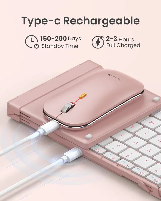 Alt view image 7 of 7 - ProtoArc Foldable Keyboard and Mouse, XKM01 True Full-Size Folding Wireless Keyboard Mouse Combo for Business Travel, a Portable Office Suite On-The-Go, Compatible with Laptop iPad Tablet - Pink