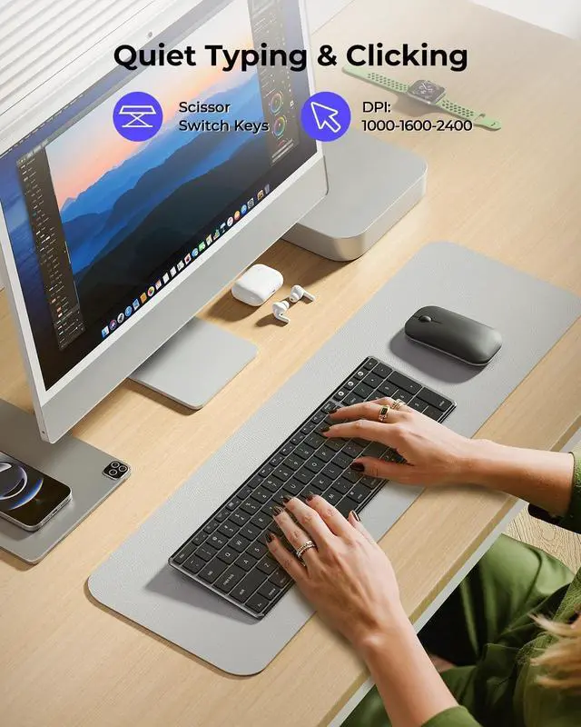 Alt view image 4 of 7 - seenda Bluetooth Keyboard and Mouse for Mac, SKM64-2 Multi-Device Rechargeable Slim Wireless Keyboard Mouse Stainless Steel Full Size, Compatible with MacBook Pro/Air, iPad, Mac - Space Gray