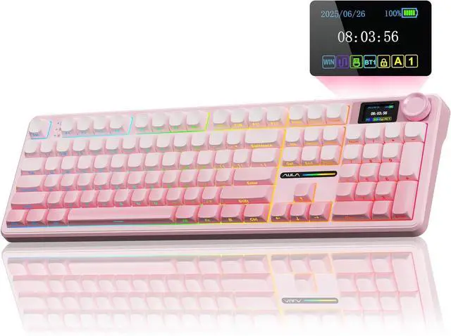 Main image of AULA F108 PRO - Wireless Mechanical Keyboard with Screen & Knob,Full Size Keyboard with 8000mAh Battery,Pre-lubed Switches,Side Printed PBT Keycaps,RGB Backlit Hot Swappable Custom Gaming Keyboards