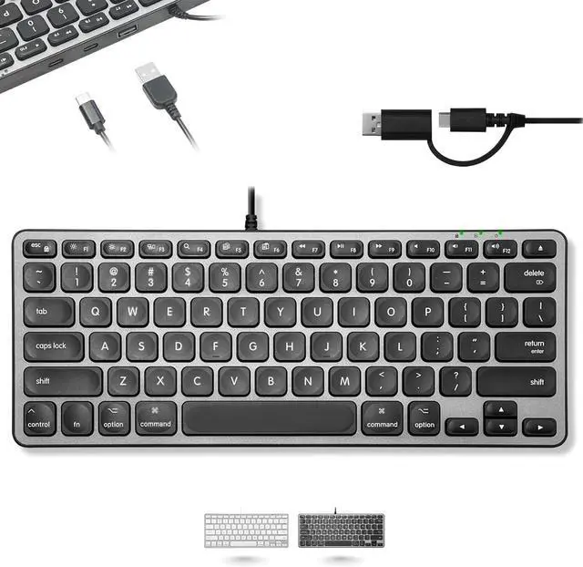 Main image of Macally Wired Keyboard for Mac with USB Hub (2X USBC / 1x USBA) - Compatible Small Apple Key Board with 2 in 1 USB Plug - for MacBook Pro/Air, Mac mini, iMac