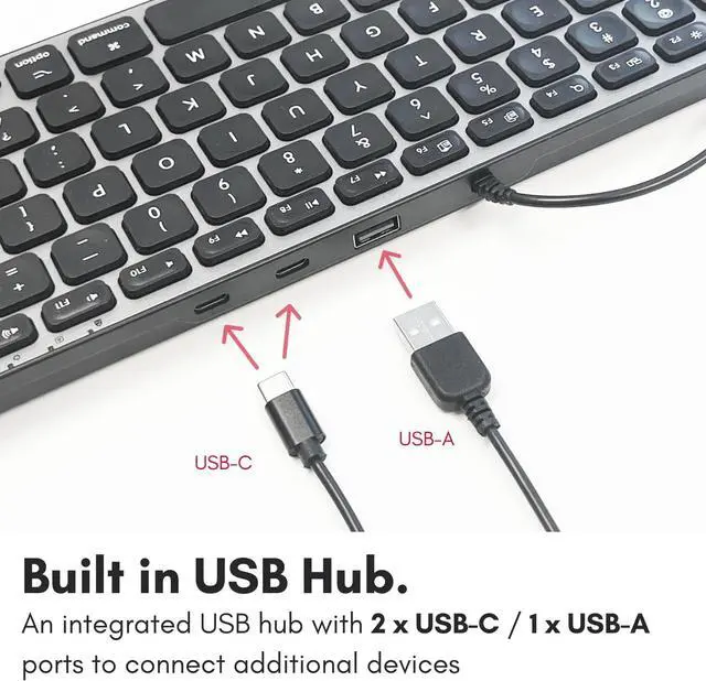 Alt view image 2 of 7 - Macally Wired Keyboard for Mac with USB Hub (2X USBC / 1x USBA) - Compatible Small Apple Key Board with 2 in 1 USB Plug - for MacBook Pro/Air, Mac mini, iMac