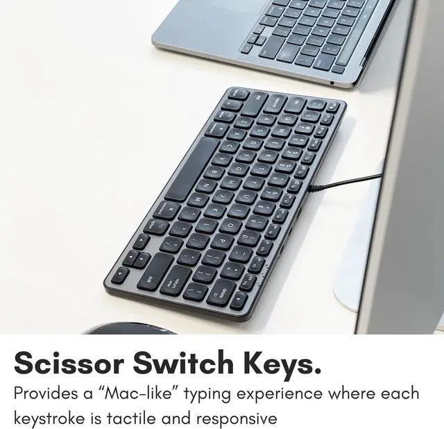 Alt view image 6 of 7 - Macally Wired Keyboard for Mac with USB Hub (2X USBC / 1x USBA) - Compatible Small Apple Key Board with 2 in 1 USB Plug - for MacBook Pro/Air, Mac mini, iMac