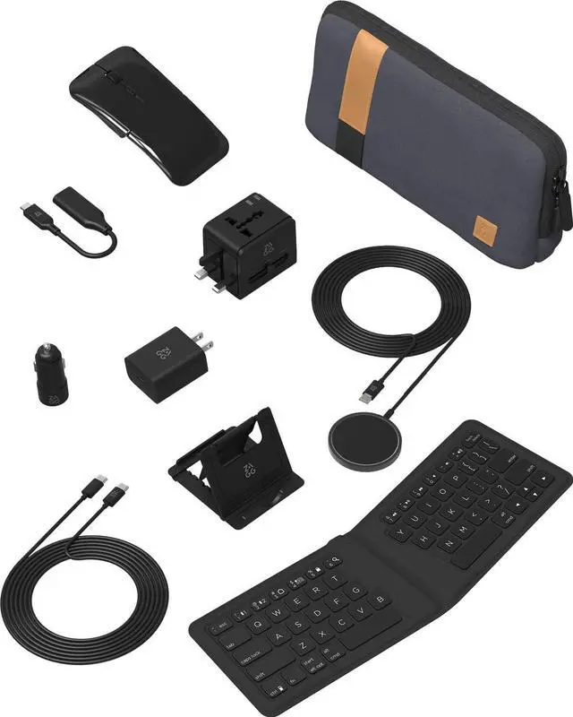 Main image of ZAGG Desktop Essentials Travel Kit for iPad, Tablets & Phones  Bluetooth Keyboard, Mouse, Qi Wireless Charger, HDMI & International Power Adapters in Compact Carrying Case