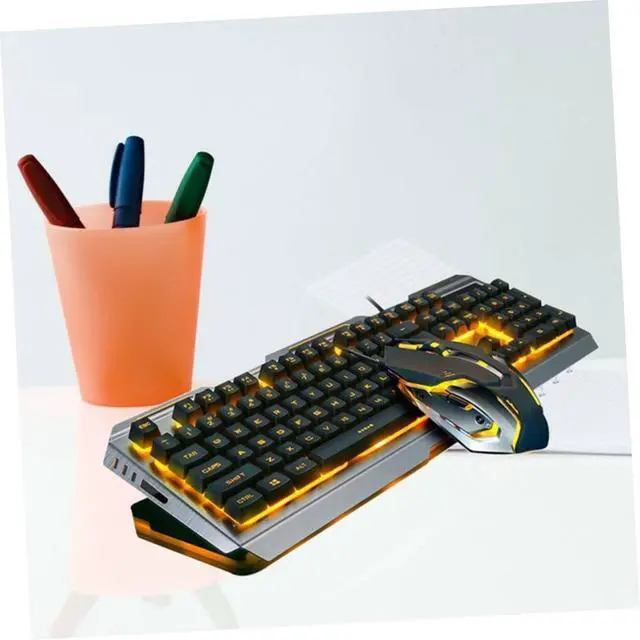Alt view image 3 of 7 - Gadpiparty Cool Yellow Led Backlit USB Mechanical Gaming Keyboard and Mouse Tungsten Golden High-Elastic Floating Keys Panel Multimedia