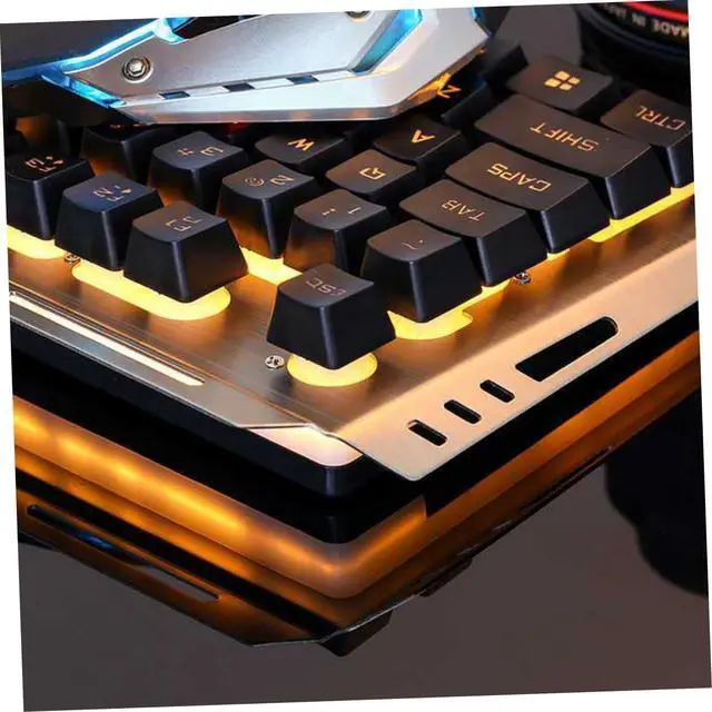 Alt view image 2 of 7 - Gadpiparty Cool Yellow Led Backlit USB Mechanical Gaming Keyboard and Mouse Tungsten Golden High-Elastic Floating Keys Panel Multimedia