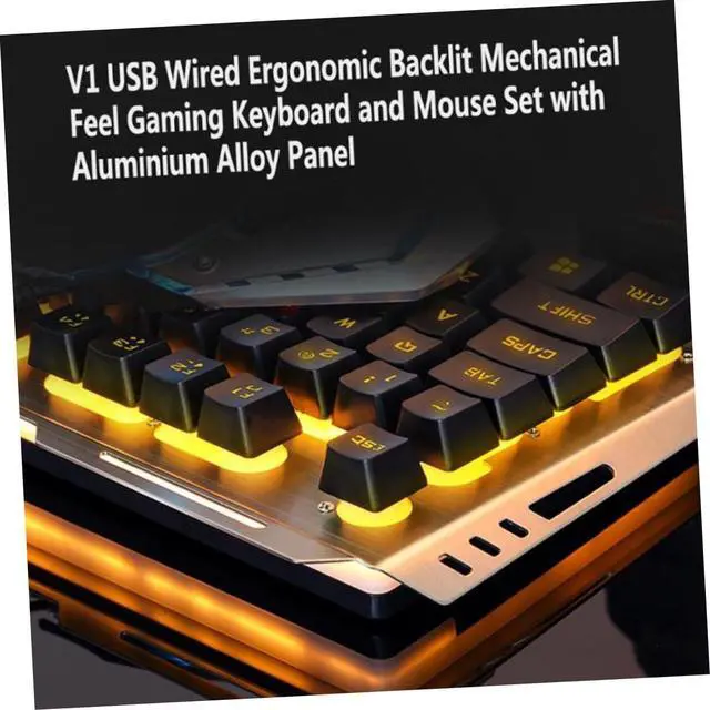 Alt view image 4 of 7 - Gadpiparty Cool Yellow Led Backlit USB Mechanical Gaming Keyboard and Mouse Tungsten Golden High-Elastic Floating Keys Panel Multimedia