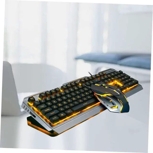Alt view image 5 of 7 - Gadpiparty Cool Yellow Led Backlit USB Mechanical Gaming Keyboard and Mouse Tungsten Golden High-Elastic Floating Keys Panel Multimedia