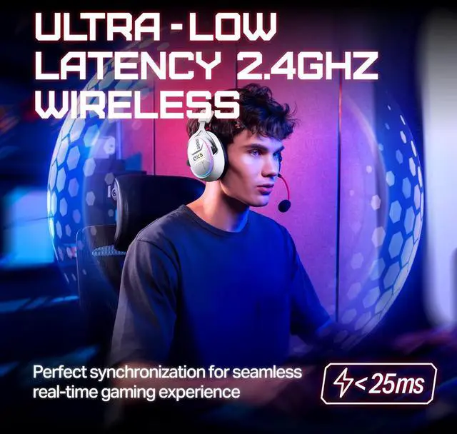 Alt view image 3 of 7 - OXS Storm G2 Wireless Gaming Headsets, 7.1 Virtual Surround Sound, 3 EQ Modes, 2.4G Low Latency, 50mm Driver, 40H Playtime, RGB Light, Bluetooth 5.3, Compatible with PC, Console, Mobile, White