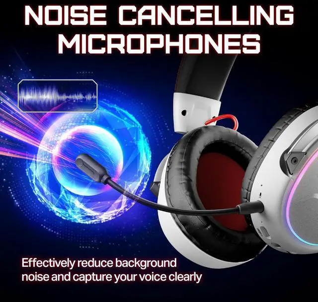 Alt view image 4 of 7 - OXS Storm G2 Wireless Gaming Headsets, 7.1 Virtual Surround Sound, 3 EQ Modes, 2.4G Low Latency, 50mm Driver, 40H Playtime, RGB Light, Bluetooth 5.3, Compatible with PC, Console, Mobile, White