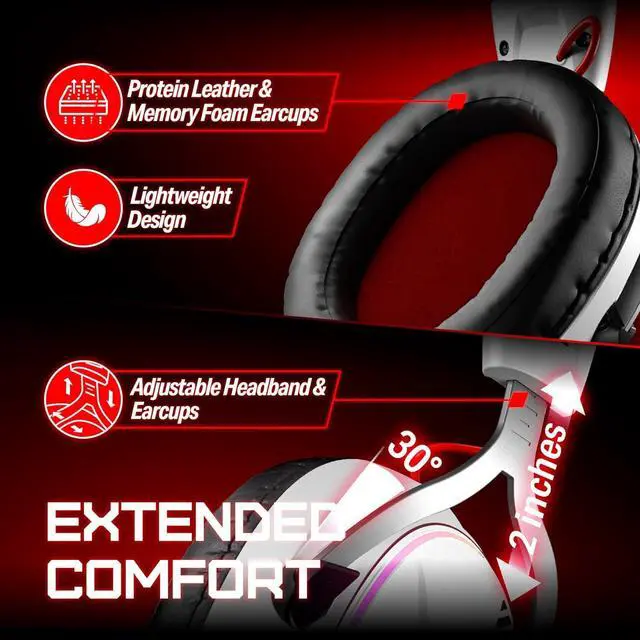 Alt view image 7 of 7 - OXS Storm G2 Wireless Gaming Headsets, 7.1 Virtual Surround Sound, 3 EQ Modes, 2.4G Low Latency, 50mm Driver, 40H Playtime, RGB Light, Bluetooth 5.3, Compatible with PC, Console, Mobile, White