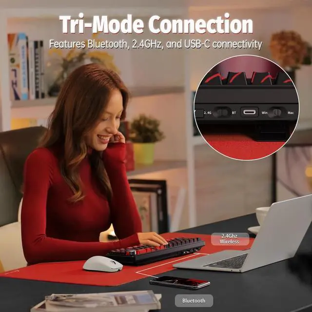 Alt view image 6 of 7 - ATTACK SHARK X65PRO HE Rapid Trigger Wireless Gaming Keyboard, 0.01mm RT Accuracy 8KHz Polling Rate Wired Keyboard with Magnetic Switch, Tri-Mode, Adjustable Actuation, RGB Lighting for PC/Mac/Gamer