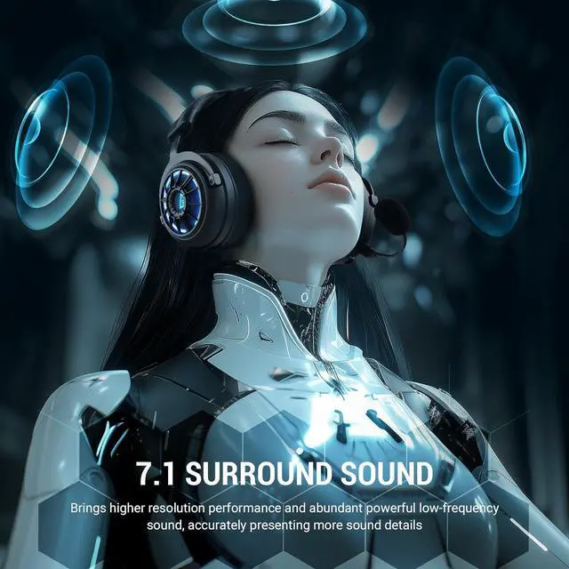 Alt view image 2 of 7 - EKSA Wireless Gaming Headset for PS5, PC, PS4, Mac, Switch, Gaming Headphones with 2.4GHz, Bluetooth 5.3, 7.1 Surround Sound, Detachable Noise Canceling Microphone