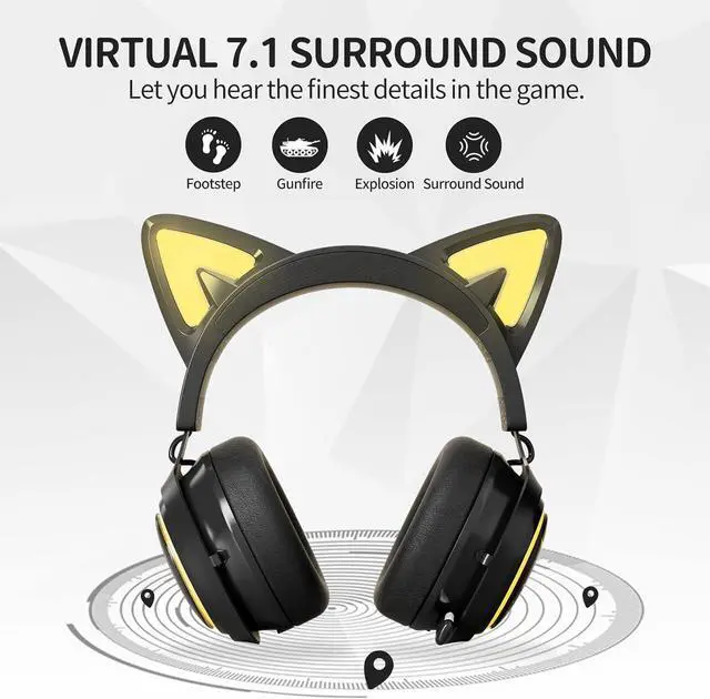 Alt view image 2 of 6 - SOMIC GS510 Cat Ear Headset Wireless Gaming Headphones for PS5/ PS4/ PC, Cute Headset 2.4G with Retractable Mic, 7.1 Stereo Sound, 8Hrs Playtime, RGB Lighting (Xbox Only Work in Wired Mode)