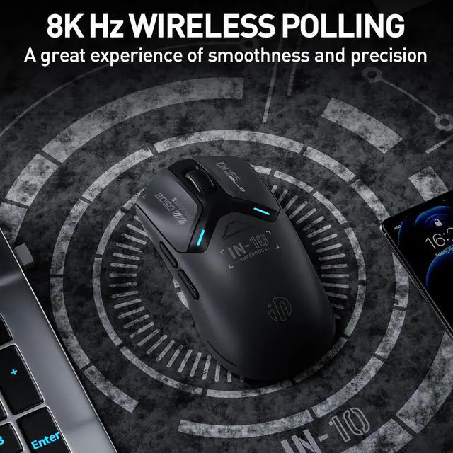 Alt view image 5 of 7 - INPHIC IN10P Superlight Wireless Gaming Mouse, 60g, 8K Polling Rate, 26,000 DPI, Tri-Mode, PAW3395 Sensor, Fully Programmable