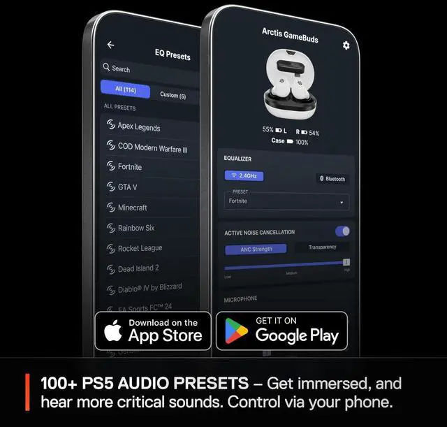 Alt view image 6 of 7 - SteelSeries Arctis GameBuds for PlayStation/PC/Switch/Mobile  Quick-Switch 2.4GHz + Bluetooth 5.3  Active Noise Cancelling  100+ Game Audio Presets  40H Battery with Qi Charging Case - White