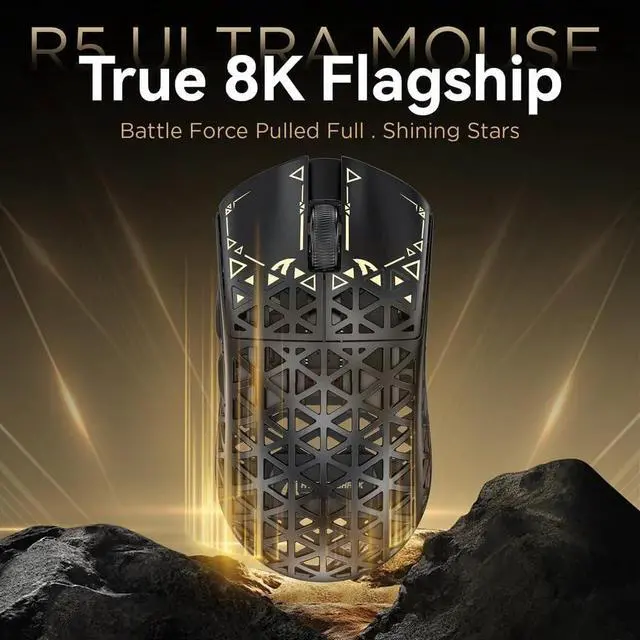 Alt view image 5 of 7 - ATTACK SHARK R5Ultra 8K Carbon Fiber Wireless Gaming Mouse with 42000 DPI -PAW3950 MAX Sensor -39g Ultra-Lightweight-Nordic 52840 MCU Chip-Wired/BT/2.4GHz Wirelss Programmable Mouse for PC/Mac (Black)