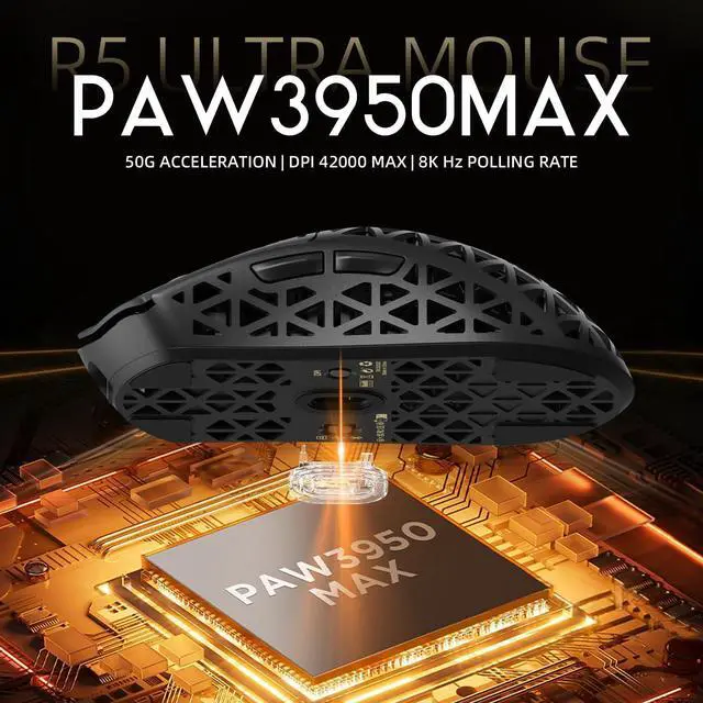 Alt view image 7 of 7 - ATTACK SHARK R5Ultra 8K Carbon Fiber Wireless Gaming Mouse with 42000 DPI -PAW3950 MAX Sensor -39g Ultra-Lightweight-Nordic 52840 MCU Chip-Wired/BT/2.4GHz Wirelss Programmable Mouse for PC/Mac (Black)