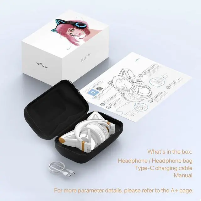 Alt view image 6 of 6 - YOWU Cat Ear Headphones 3G, RGB Wireless/Wired 5.0 Foldable Gaming Headset with 7.1 Surround Sound, Built-in Mic & Customizable Lighting and Effect via APP(White)