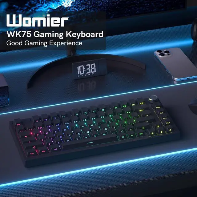 Alt view image 2 of 7 - COSTOM WK75 75% Wireless Gaming Mechanical Keyboard,BT5.0/2.4GHz/USB-C, Hot Swappable Pre-lubed Custom Linear Switches,Gasket Structure,RGB Backlit Keyboard for PC/Laptop/Xbox/PS4/PS5 (Black)