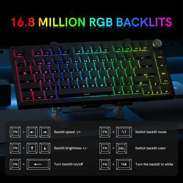 Alt view image 5 of 7 - COSTOM WK75 75% Wireless Gaming Mechanical Keyboard,BT5.0/2.4GHz/USB-C, Hot Swappable Pre-lubed Custom Linear Switches,Gasket Structure,RGB Backlit Keyboard for PC/Laptop/Xbox/PS4/PS5 (Black)