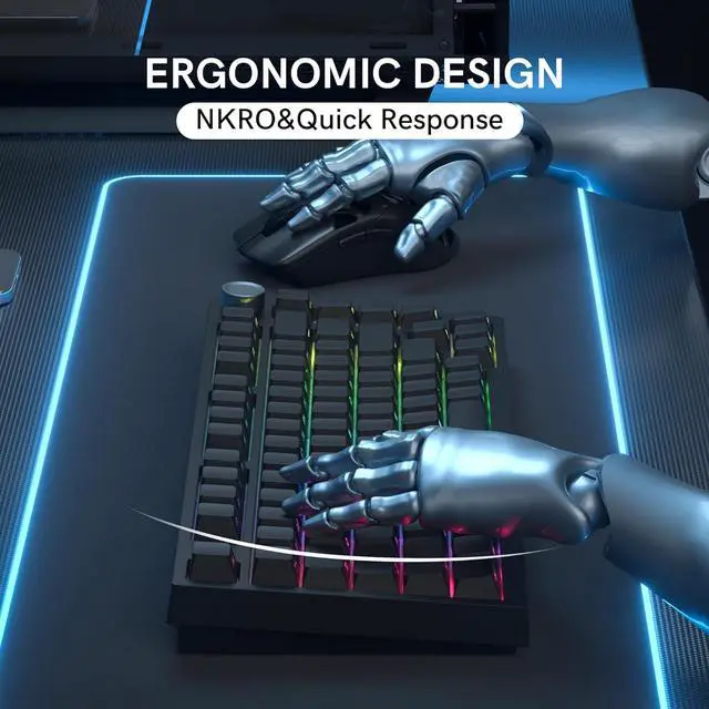 Alt view image 7 of 7 - COSTOM WK75 75% Wireless Gaming Mechanical Keyboard,BT5.0/2.4GHz/USB-C, Hot Swappable Pre-lubed Custom Linear Switches,Gasket Structure,RGB Backlit Keyboard for PC/Laptop/Xbox/PS4/PS5 (Black)