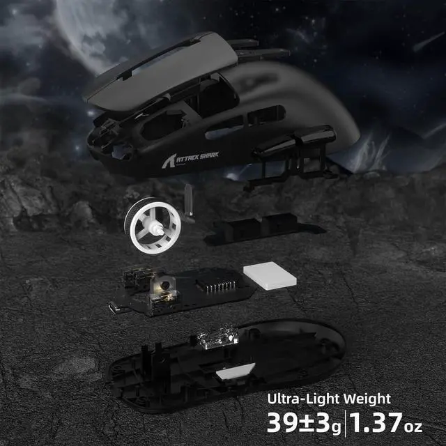 Alt view image 7 of 7 - ATTACK SHARK R6PRO 39g Superlight Wireless Gaming Mouse,PixArt PAW3950MAX 42000 DPI,MCU Nodic 52840 Computer Mouse,8K Polling Rate Web Driver,BT/2.4Ghz/Wired Tri-Mode Mice with Coiled Cable-Black