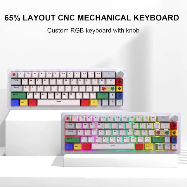 Alt view image 7 of 7 - BOYI GMK67 65% Aluminum Alloy Mechanical Keyboard,Hot-Swappable BT5.0/Type-C/2.4G Wireless,CNC Metal Gasket Mounted South-Facing LED RGB Gaming Keyboard with Dye-Sub PBT Grey Beige Keycaps