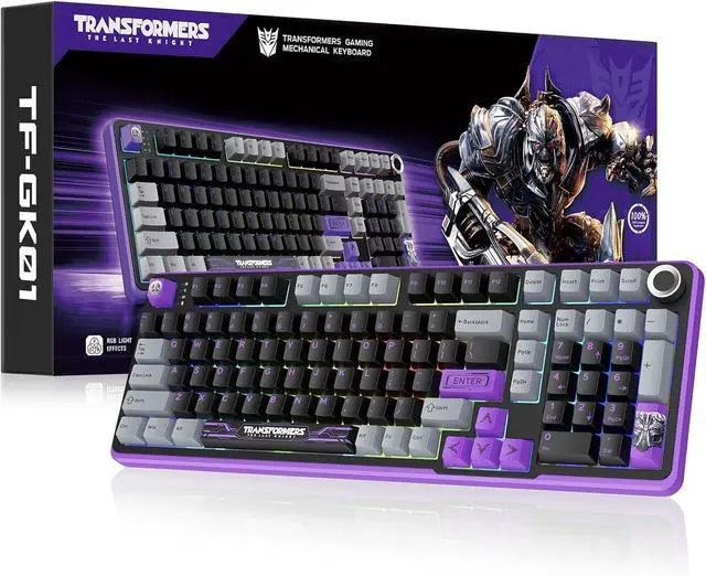 Main image of Transformers GK01 Wireless Mechanical Keyboard with Knob,101 Keys RGB Creamy Gaming Keyboard, BT5.0/USB-C/2.4GHz,Pre-lubed Linear Switches,Hot Swappable Custom Computer Keyboards(Megatron Black)