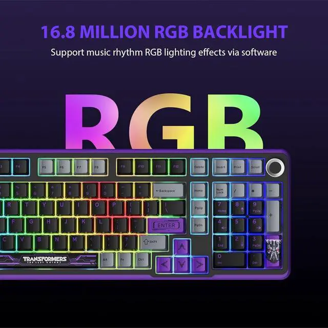 Alt view image 5 of 7 - Transformers GK01 Wireless Mechanical Keyboard with Knob,101 Keys RGB Creamy Gaming Keyboard, BT5.0/USB-C/2.4GHz,Pre-lubed Linear Switches,Hot Swappable Custom Computer Keyboards(Megatron Black)