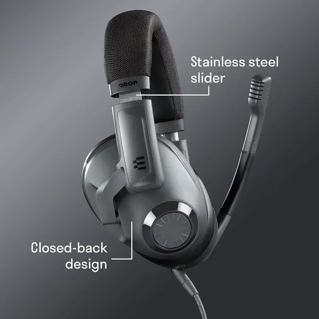 Alt view image 2 of 7 - DROP + EPOS H3X Gaming Headset with Microphone, Over-Ear Closed-Back Design, Leatherette and Suede Earpads, Compatible with PC, PS4, PS5, Switch, Xbox, Mac, Mobile, and More (Meteorite),Grey